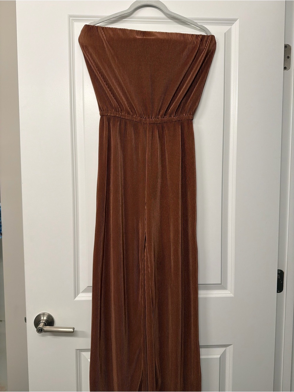 Strapless Ribbed jumpsuit in Rust
